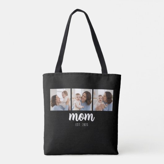 Mom Established Script Black 3 Photos Tote Bag (Achterkant)