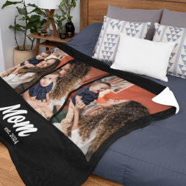 Mom Established Script Black Photo Fleece Deken