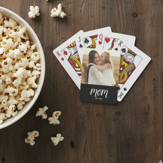 Mom Established Script Black Photo Playing Cards Pokerkaarten