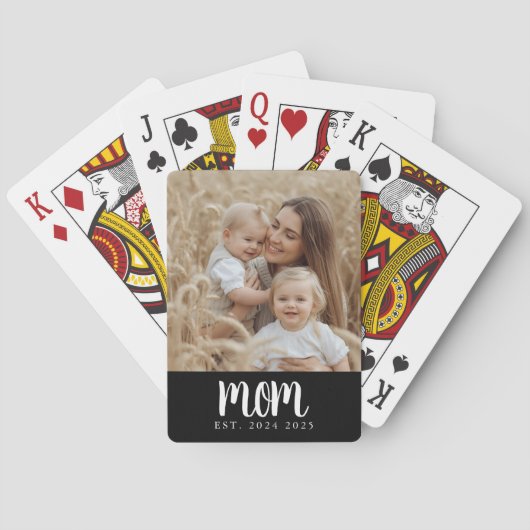 Mom Established  Script Black Photo Pokerkaarten (Achterkant)