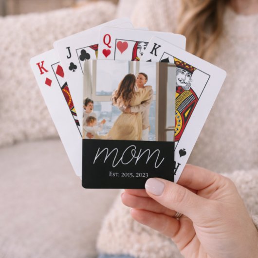 Mom Established Script Black Photo  Pokerkaarten