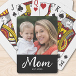 Mom Established Script  Black Photo Pokerkaarten<br><div class="desc">Black White Mom Established Script Black Photo Design. Replace the photo with your own of your kids and change the years to the years you became a mom.</div>