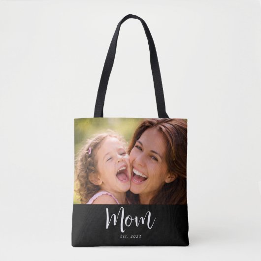 Mom Established Script Black Photo Tote Bag (Voorkant)