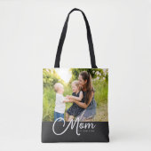 Mom Established Script Black Photo Tote Bag (Voorkant)