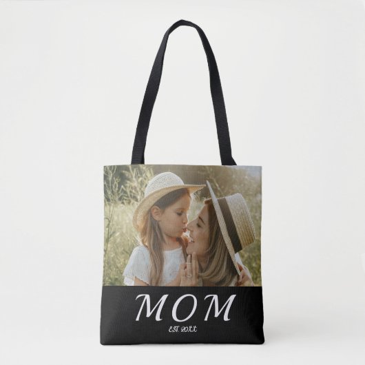 Mom Established Script Black Photo  Tote Bag (Voorkant)