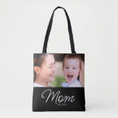 Mom Established Script Black Photo Tote Bag (Voorkant)