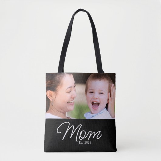 Mom Established Script Black Photo Tote Bag (Voorkant)