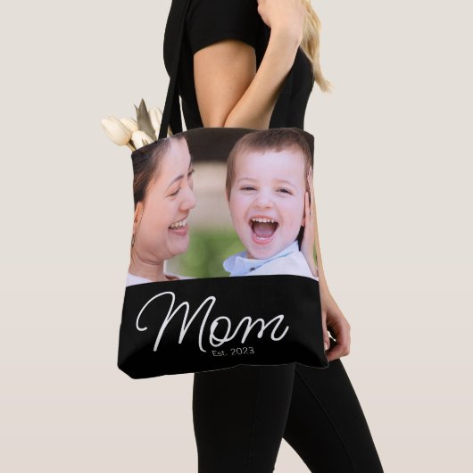 Mom Established Script Black Photo Tote Bag (Dichtbij)