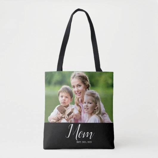 Mom Established Script Black Photo Tote Bag (Voorkant)