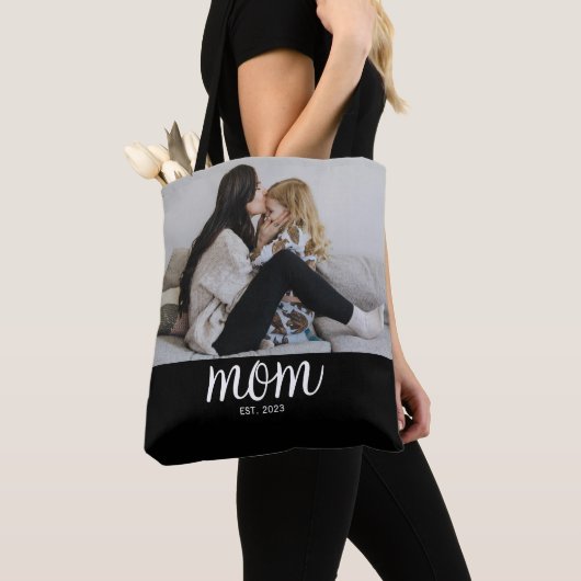 Mom Established Script Black Photo Tote Bag (Dichtbij)