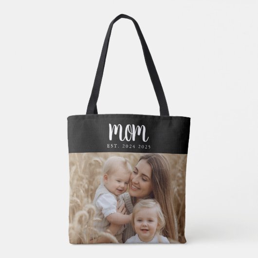 Mom Established Script Black Photo Tote Bag (Achterkant)