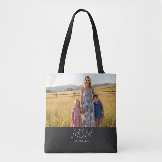 Mom Established Script Black Photo Tote Bag (Voorkant)