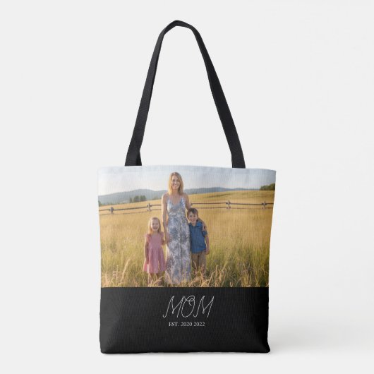 Mom Established Script Black Photo Tote Bag (Achterkant)