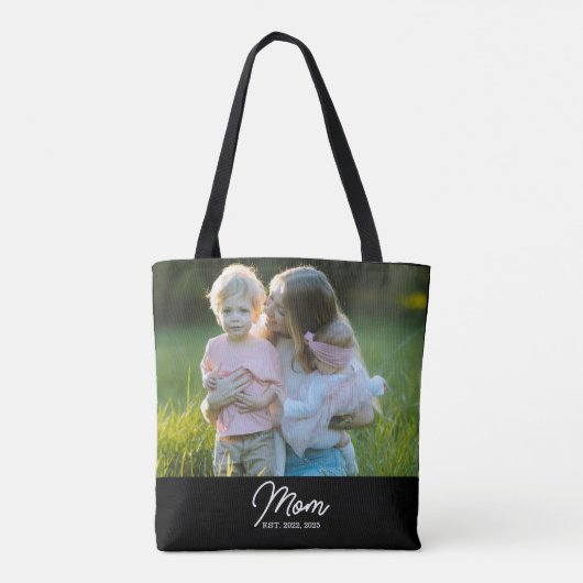 Mom Established Script Black Photo Tote Bag (Achterkant)