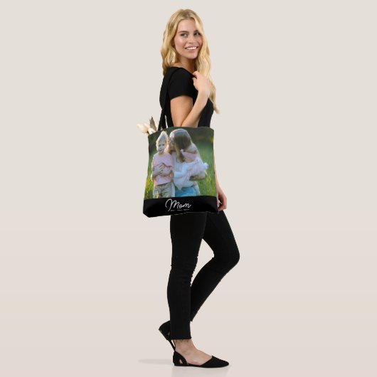 Mom Established Script Black Photo Tote Bag (Op model)