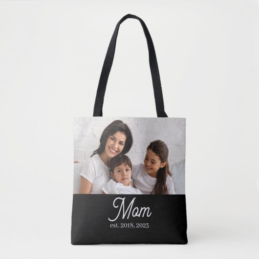 Mom Established Script Black Photo Tote Bag (Voorkant)