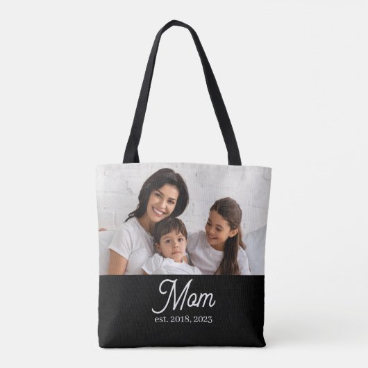 Mom Established Script Black Photo Tote Bag (Achterkant)