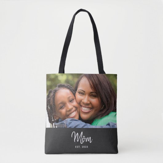 Mom Established Script Black Photo Tote Bag (Voorkant)