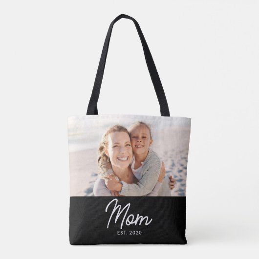 Mom Established Script Black Photo Tote Bag (Achterkant)