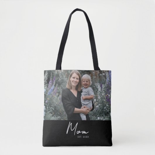 Mom Established Script Black Photo Tote Bag (Voorkant)