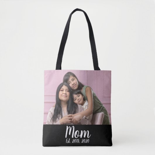 Mom Established Script Black Photo Tote Bag (Voorkant)
