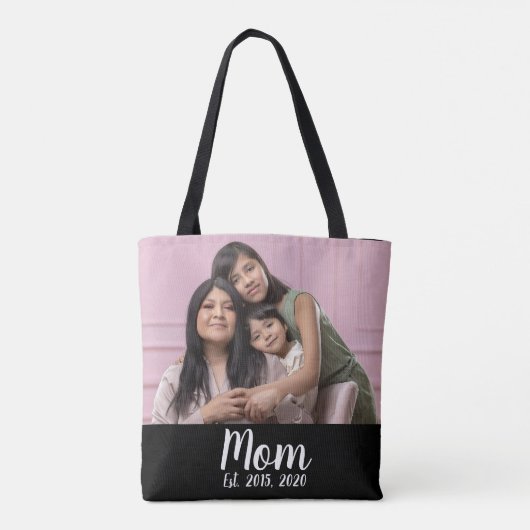 Mom Established Script Black Photo Tote Bag (Achterkant)