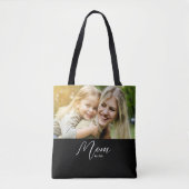 Mom Established Script Black Photo Tote Bag (Voorkant)