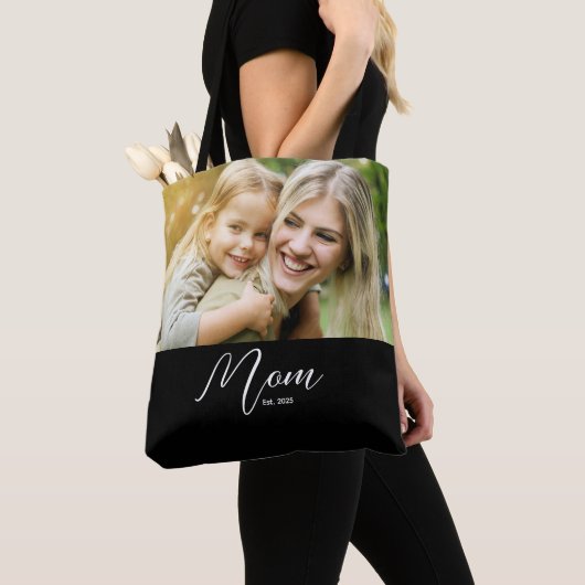 Mom Established Script Black Photo Tote Bag (Dichtbij)