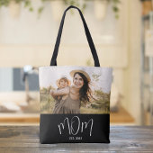 Mom Established Script Black Photo Tote Bag