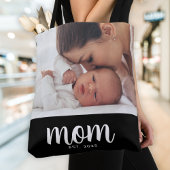 Mom Established Script Black Photo Tote Bag