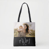 Mom Established Script Black Photo Tote Bag (Voorkant)