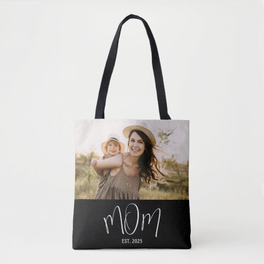 Mom Established Script Black Photo Tote Bag (Voorkant)