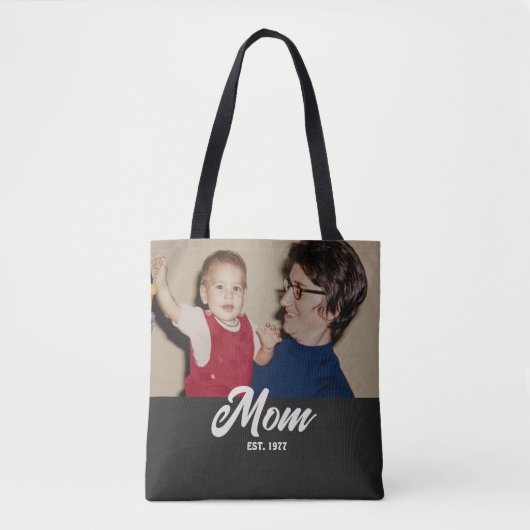 Mom Established Script Black Photo Tote Bag (Voorkant)