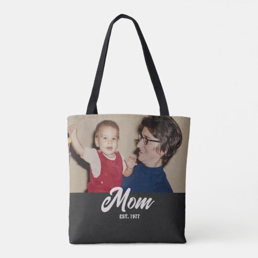 Mom Established Script Black Photo Tote Bag (Achterkant)