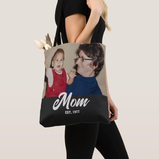 Mom Established Script Black Photo Tote Bag (Dichtbij)