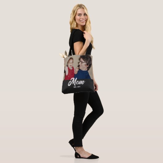 Mom Established Script Black Photo Tote Bag (Op model)