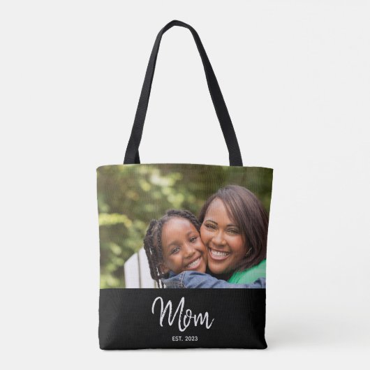 Mom Established Script Black Photo Tote Bag (Achterkant)