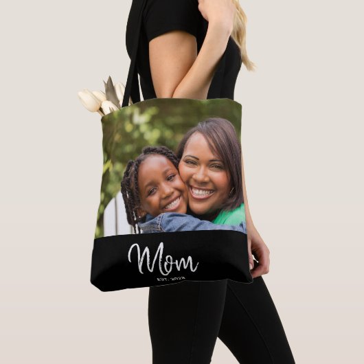Mom Established Script Black Photo Tote Bag (Dichtbij)