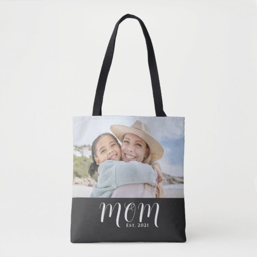 Mom Established Script Black Photo Tote Bag (Voorkant)