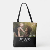 Mom Established Script Black Photo Tote Bag (Achterkant)