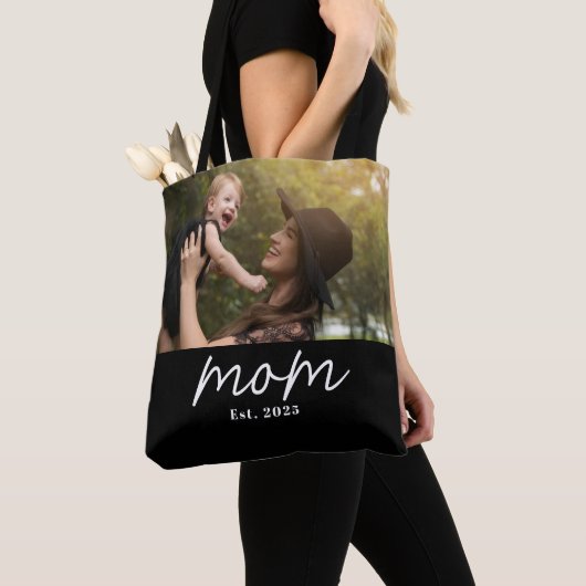 Mom Established Script Black Photo Tote Bag (Dichtbij)