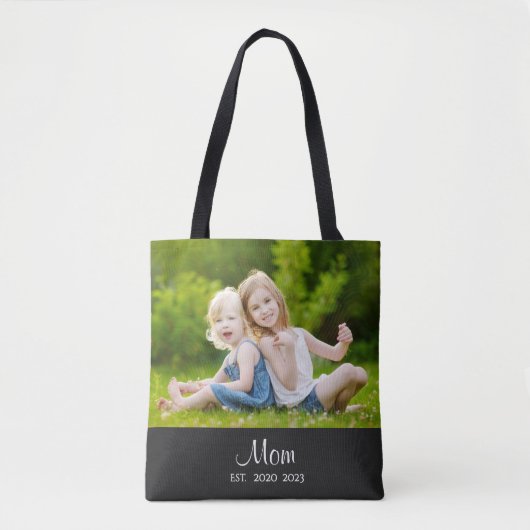 Mom Established Script Black Photo Tote Bag (Voorkant)