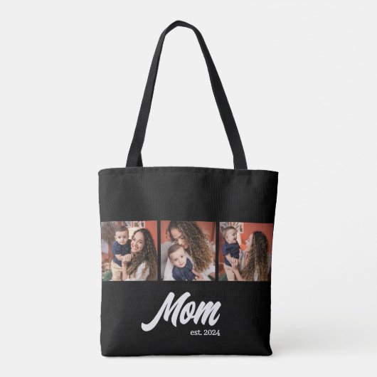 Mom Established Script Black Photo Tote Bag (Achterkant)