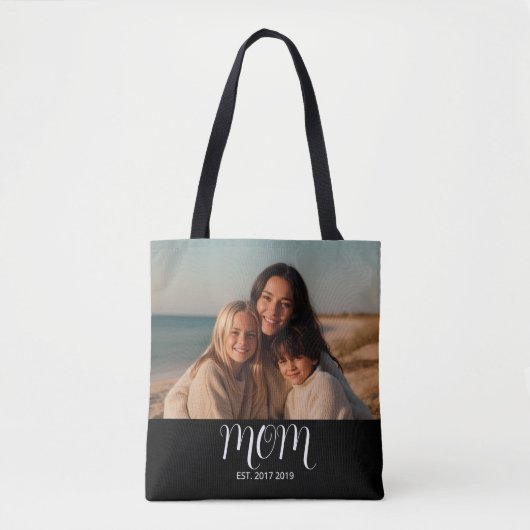 Mom Established Script Black Photo Tote Bag (Voorkant)