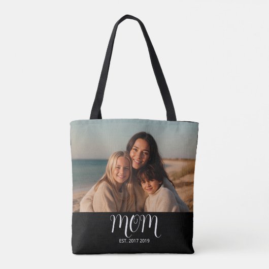 Mom Established Script Black Photo Tote Bag (Achterkant)