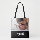 Mom Established Script Black Photo Tote Bag (Voorkant)