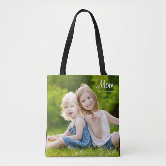 Mom Established Script Black Photo Tote Bag (Voorkant)