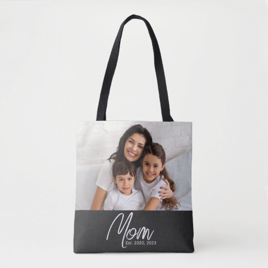 Mom Established Script Black Photo Tote Bag (Voorkant)