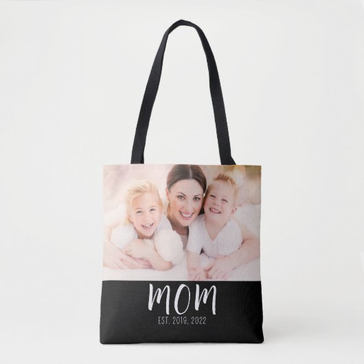 Mom Established Script Black Photo Tote Bag (Voorkant)