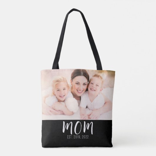 Mom Established Script Black Photo Tote Bag (Achterkant)